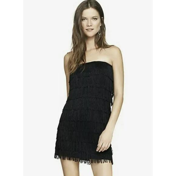 EXPRESS Fringed Black Mini Flapper Dress Backless Whimsigoth Gatsby Style Sz 4 - Picture 1 of 9